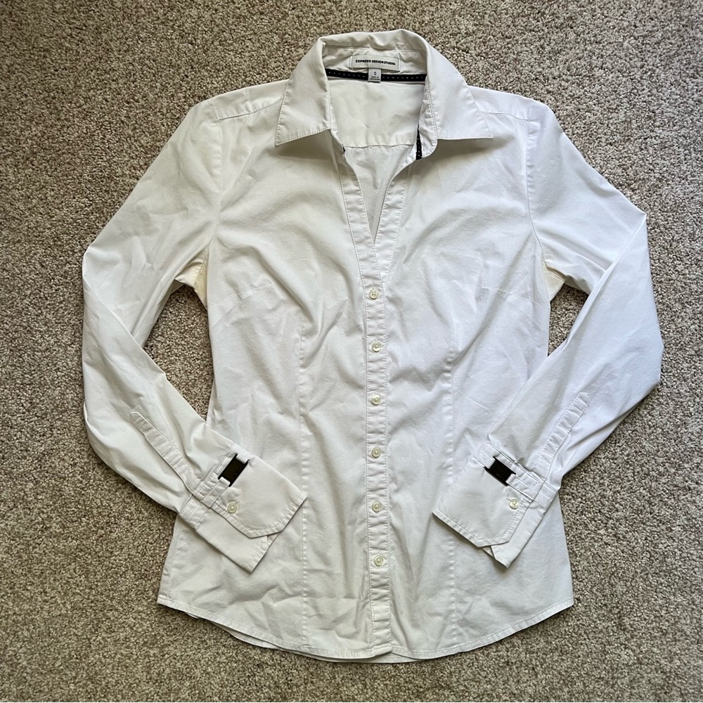 Express White Casual Button Down Shirt